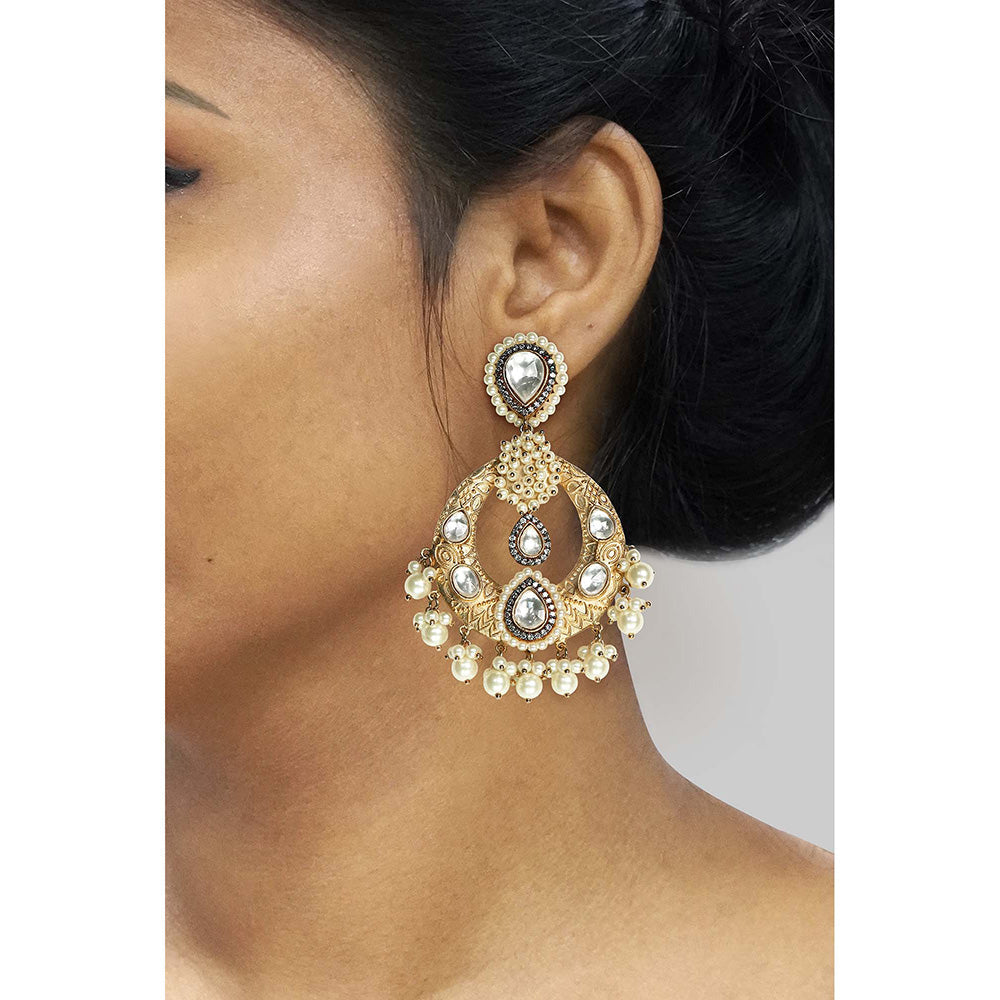 TIZORA Gold Finish Kundan Chandbalis