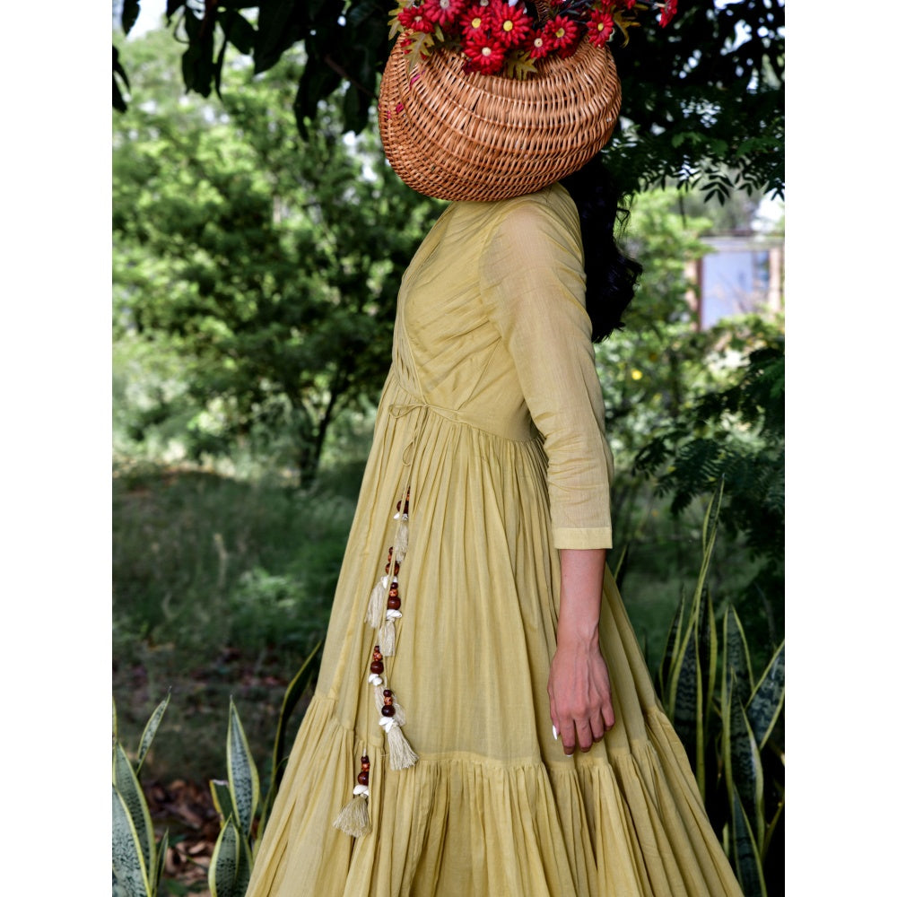 OMAANA Sandalwood Angrakha Tiered Midi Dress