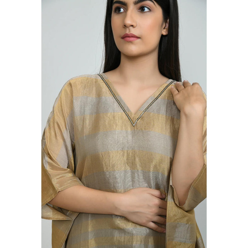 OMAANA Women Silk Gold Kaftan with Kurta with Pant