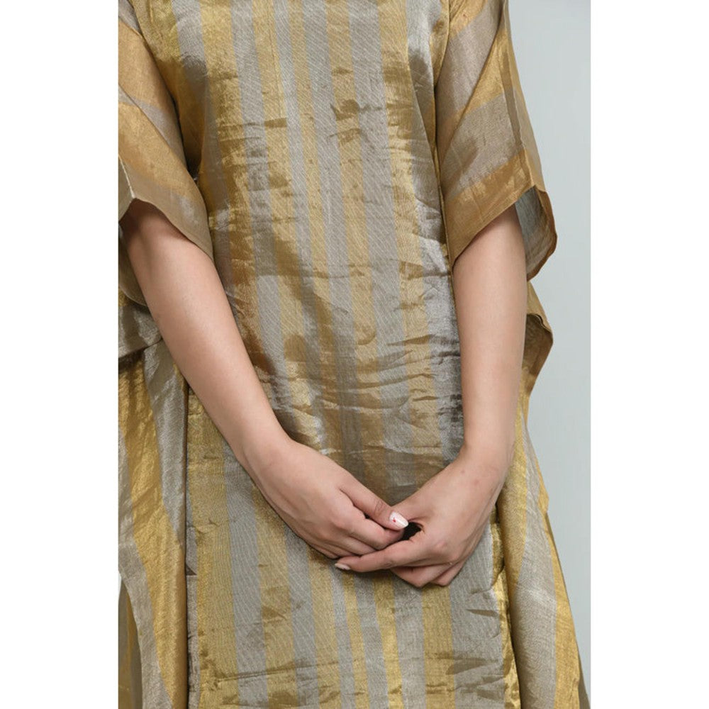 OMAANA Women Silk Gold Kaftan with Kurta with Pant
