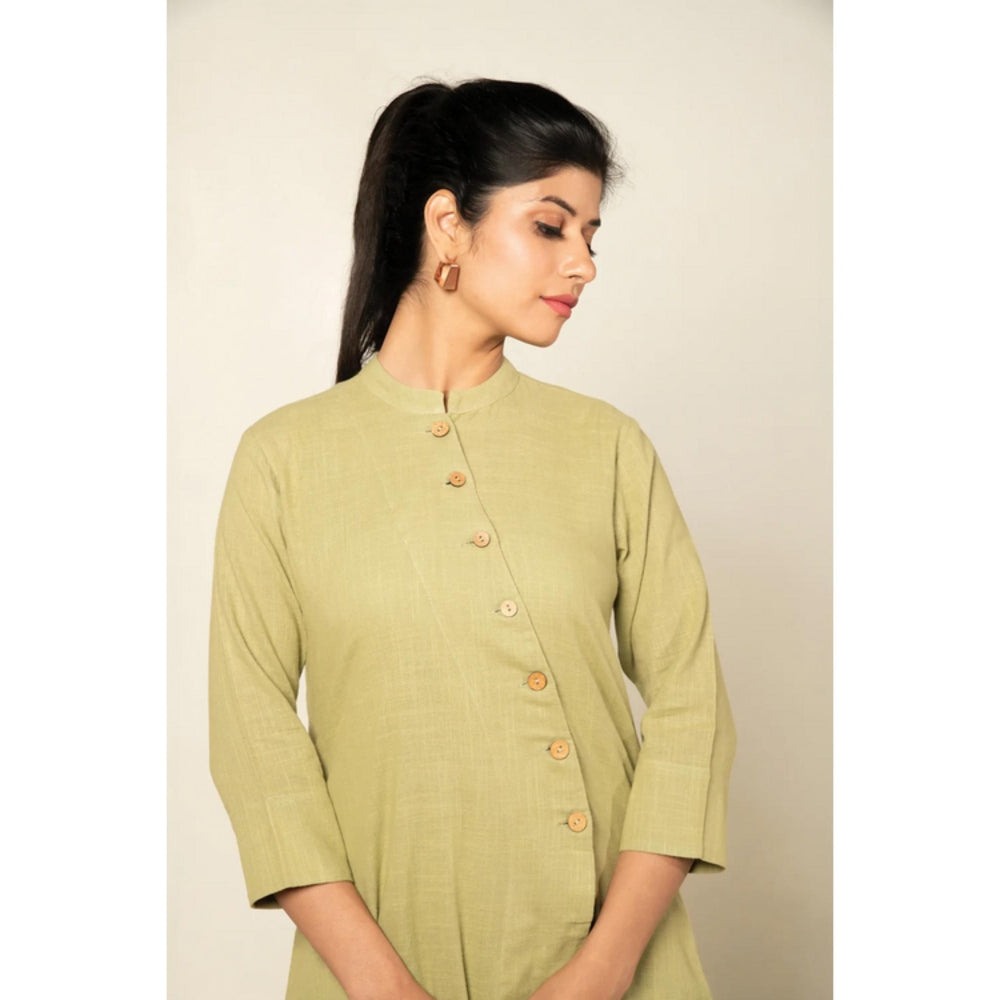 OMAANA Women Chanderi Green Kurta with Inner Skirt