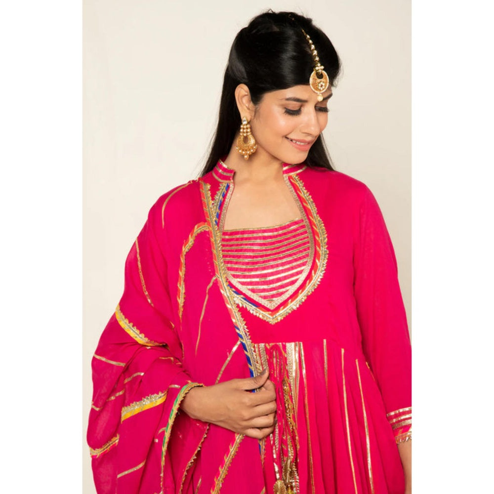 OMAANA Women Mulmul Magenta Kurta with Sharara and Dupatta