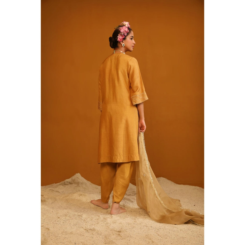 Omana by Ranjana Bothra Orange Shabana Dhoti with Kurta and Dupatta (Set of 3)
