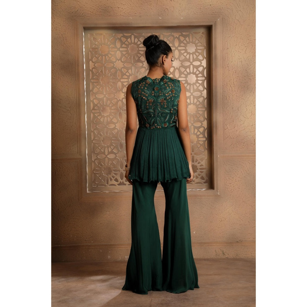 Omana by Ranjana Bothra Green Pankhi Peplum Top with Sharara (Set of 2)