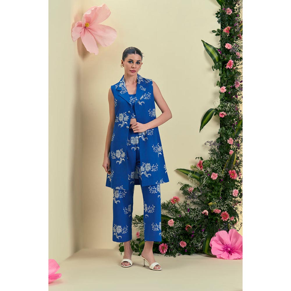 ORIGANI Blue Embroidered Blazer Jacket