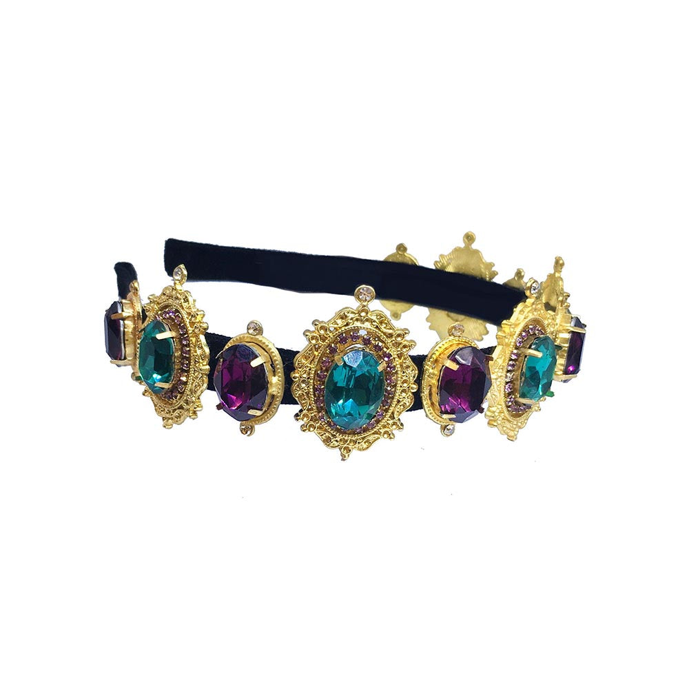 ORNAMAAS Purple Teal Green Victorian Hair Band