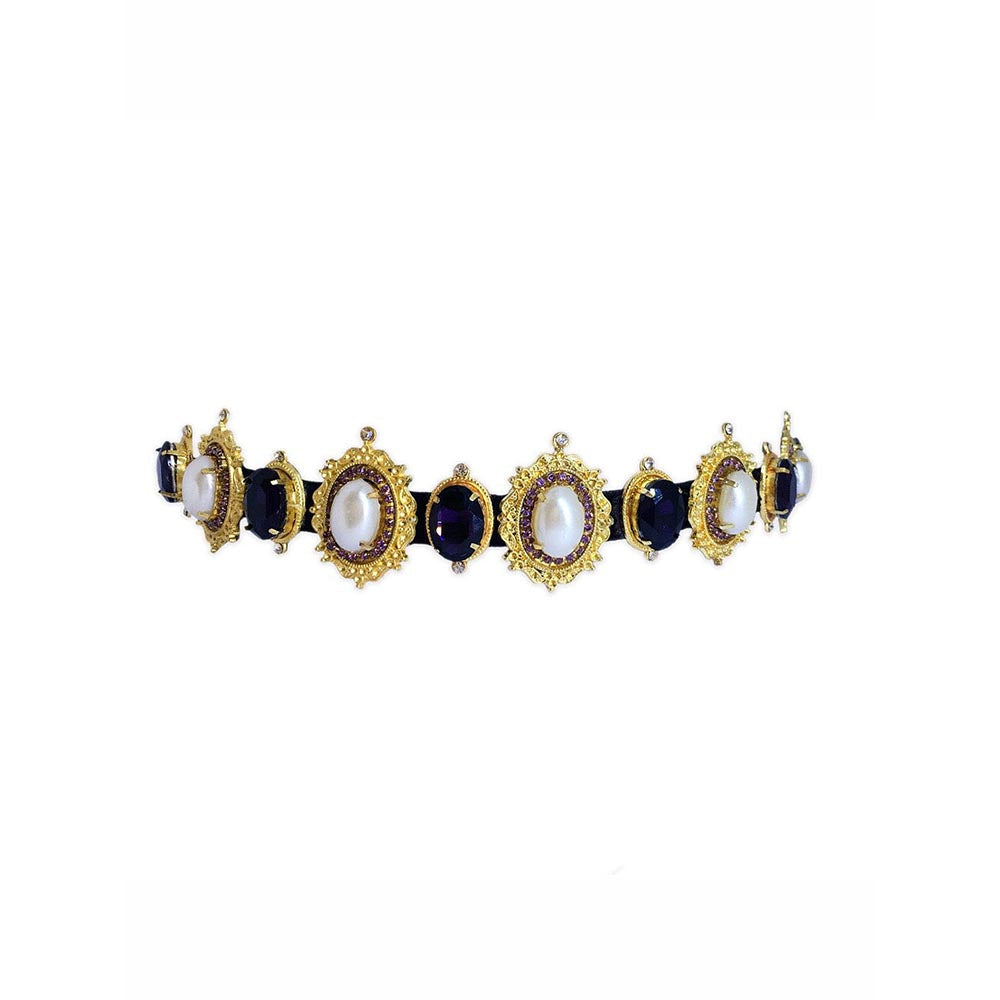 ORNAMAAS Arania Navy Blue Pearl Hair Band