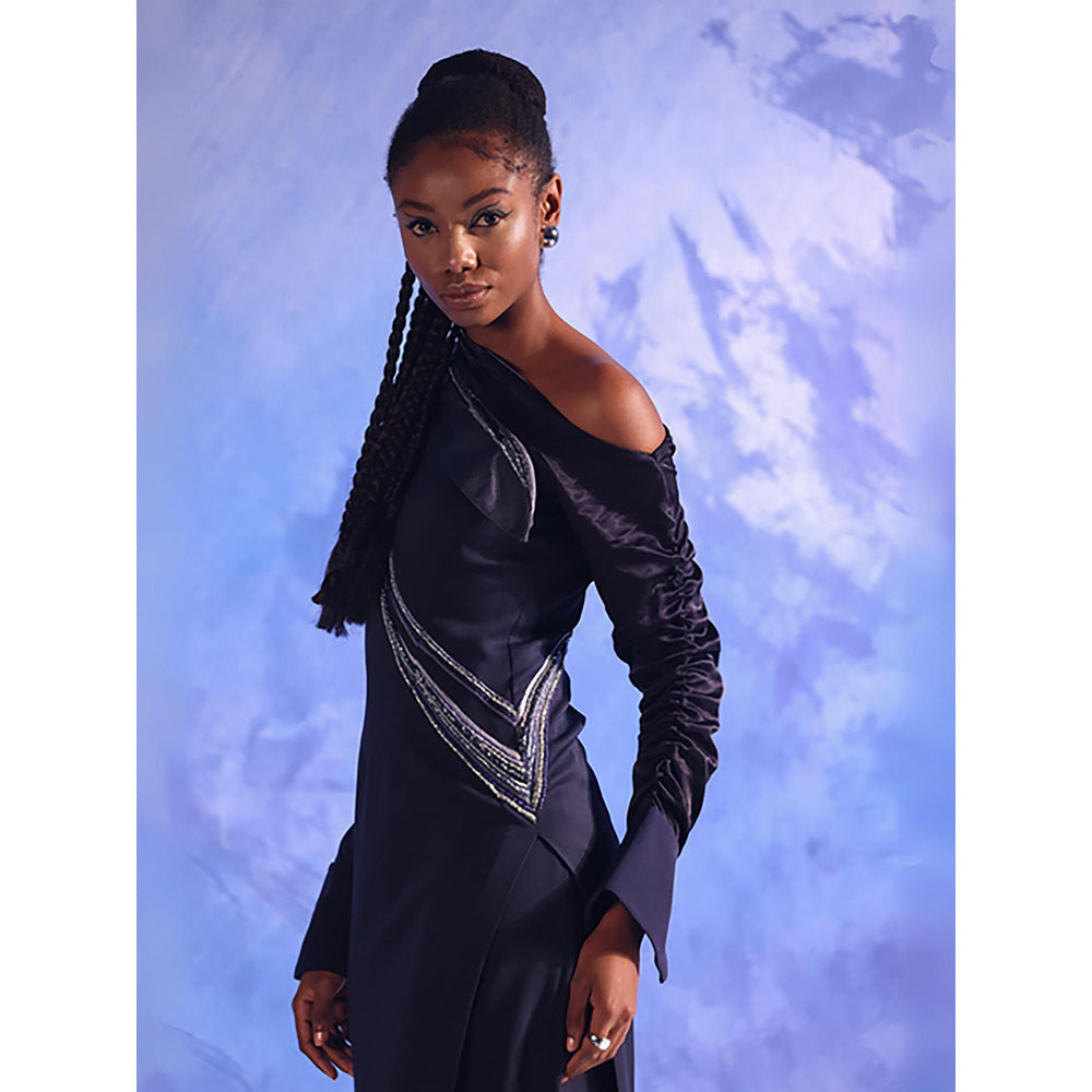 Orthodox Exalt Drape Navy Blue Crepe Dress