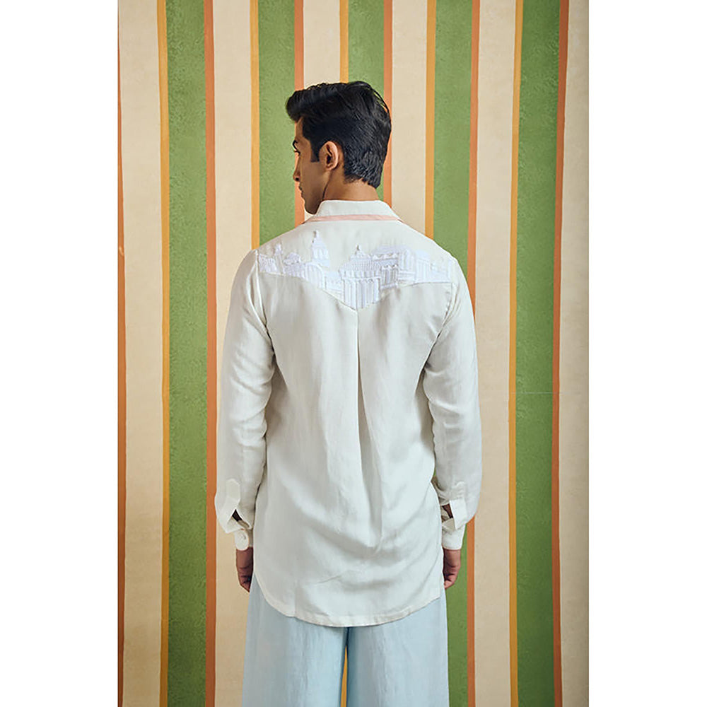Orthodox Rear White Cotton Linen Crest Shirt