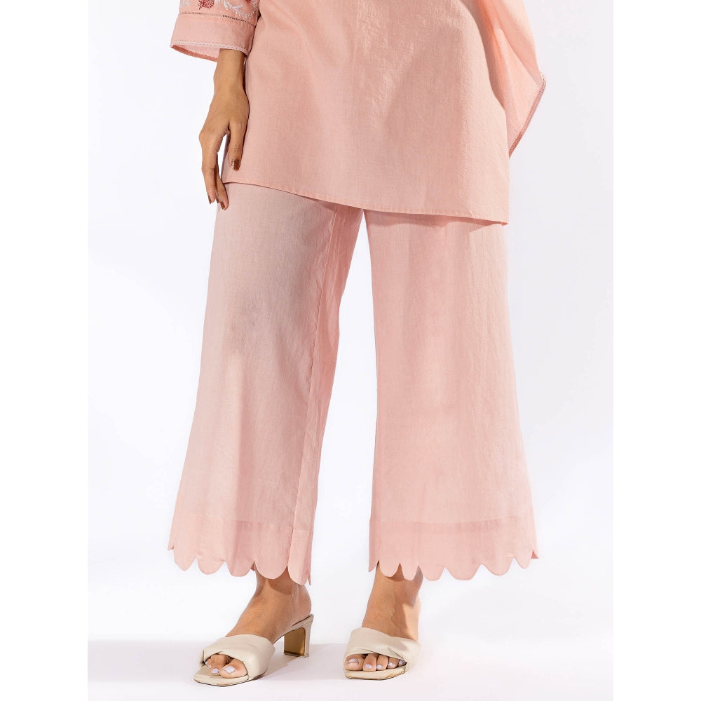 PANTS AND PAJAMAS Peach Chikan Cotton Kurta & Palazzo (Set of 2)