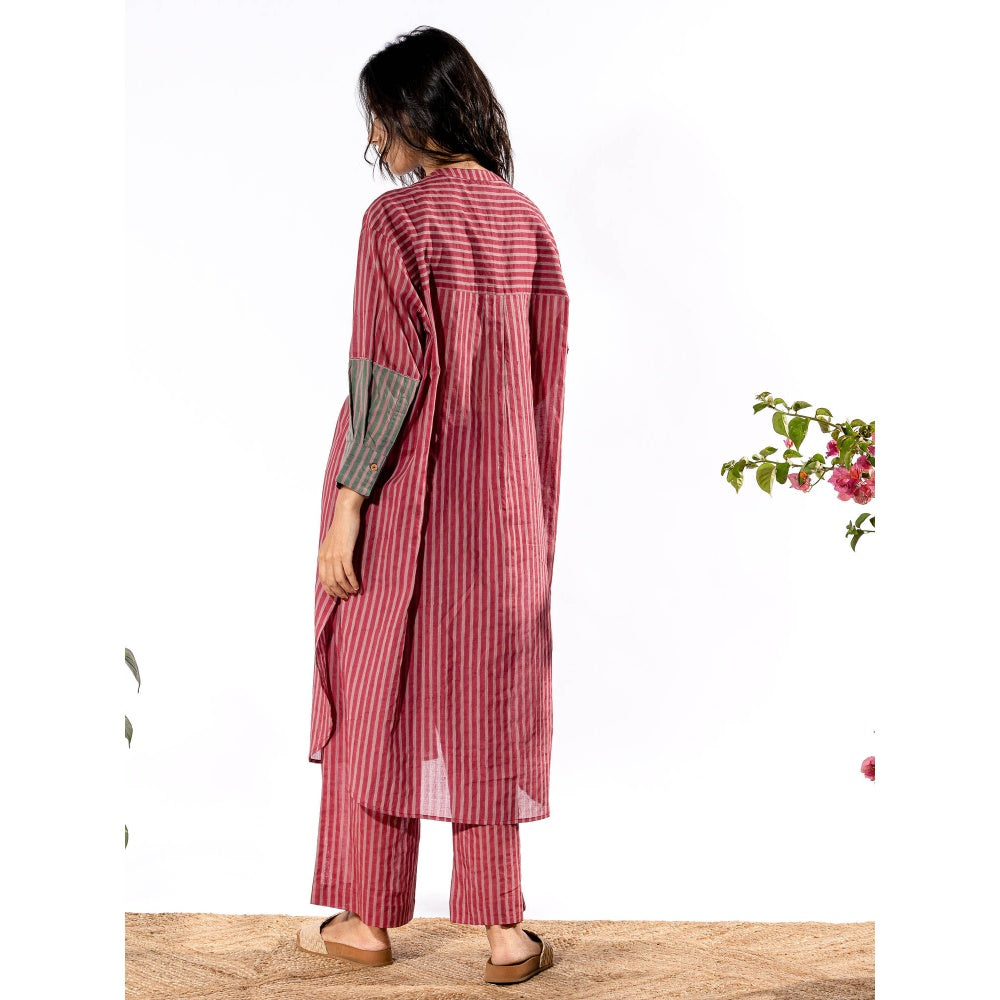PANTS AND PAJAMAS Red & Lilac Cotton Kurta