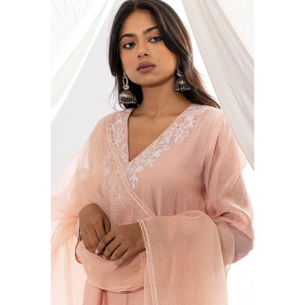 PANTS AND PAJAMAS Blush Pink Printed Organza Dupatta