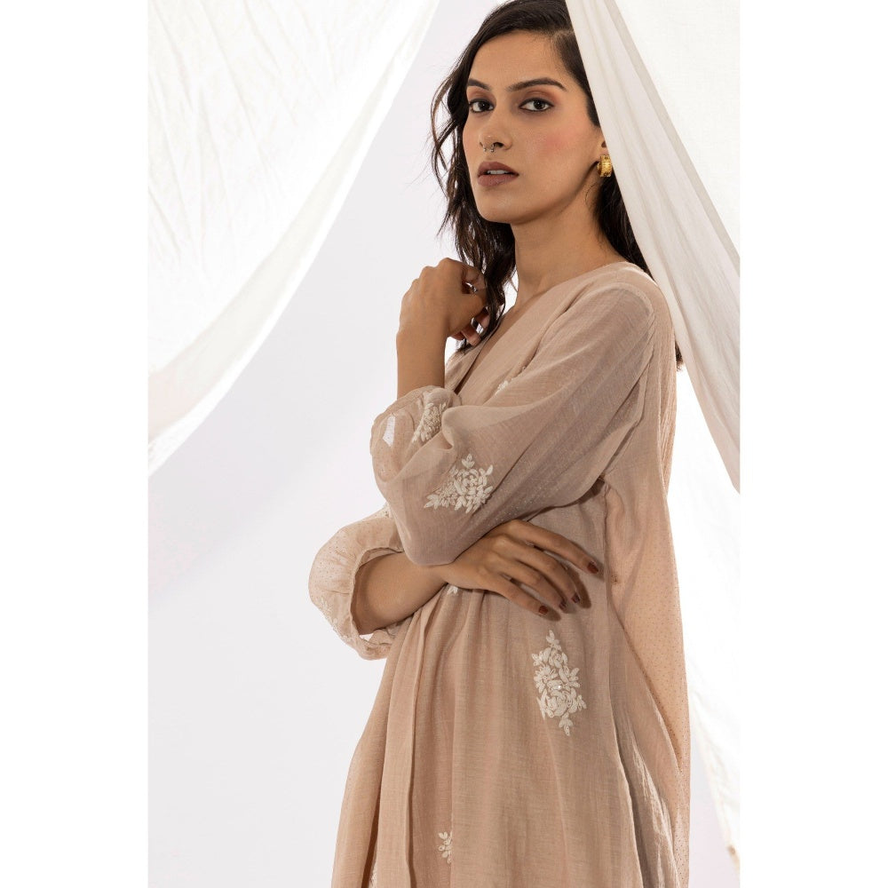 PANTS AND PAJAMAS Ivory Printed Chanderi Mull Kurta with Pant (Set of 2)