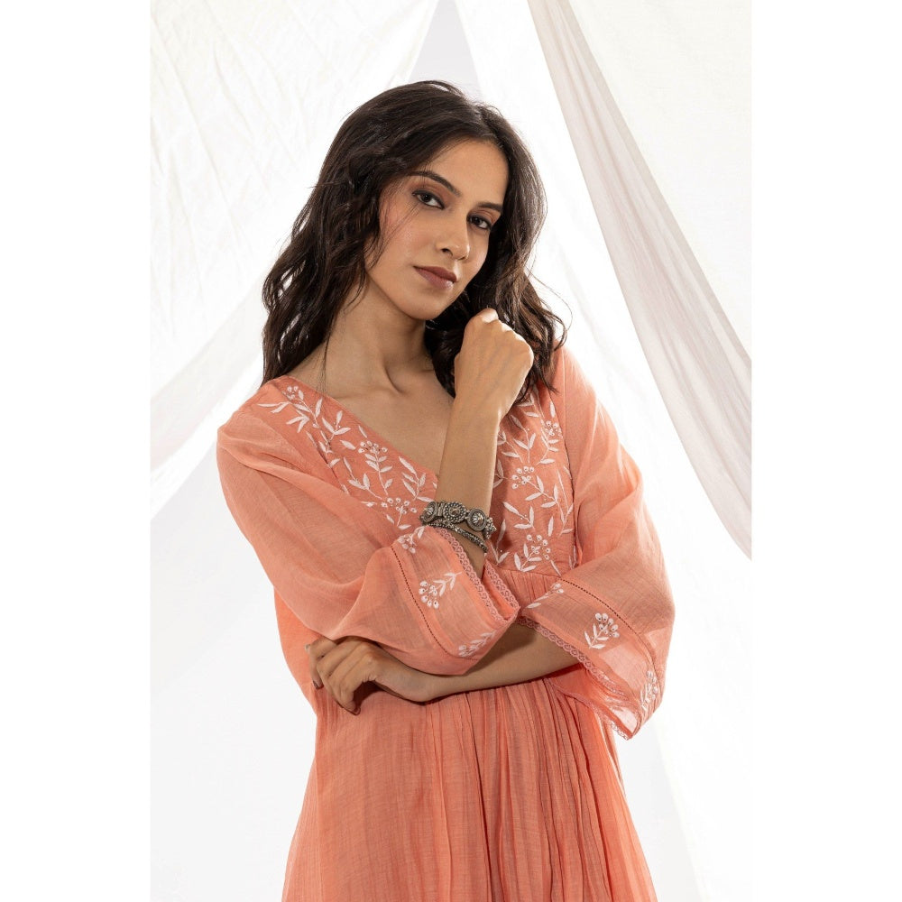 PANTS AND PAJAMAS Peach Chanderi Mull Chikan Kurta