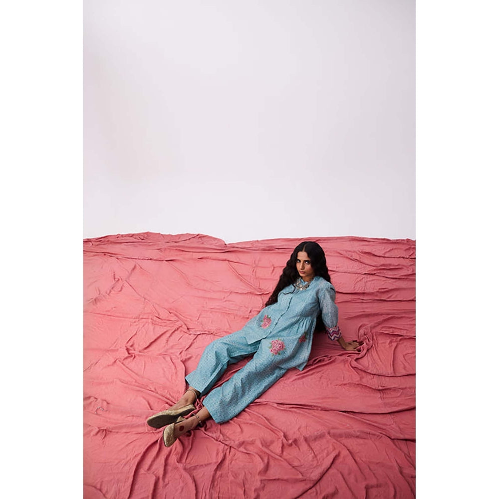 PANTS AND PAJAMAS Abhinaya Blue Printed Co-Ord