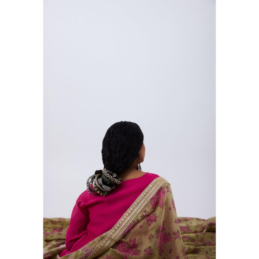 Pant AND PAJAMAS Women Chanderi Pink Kurta with Pant