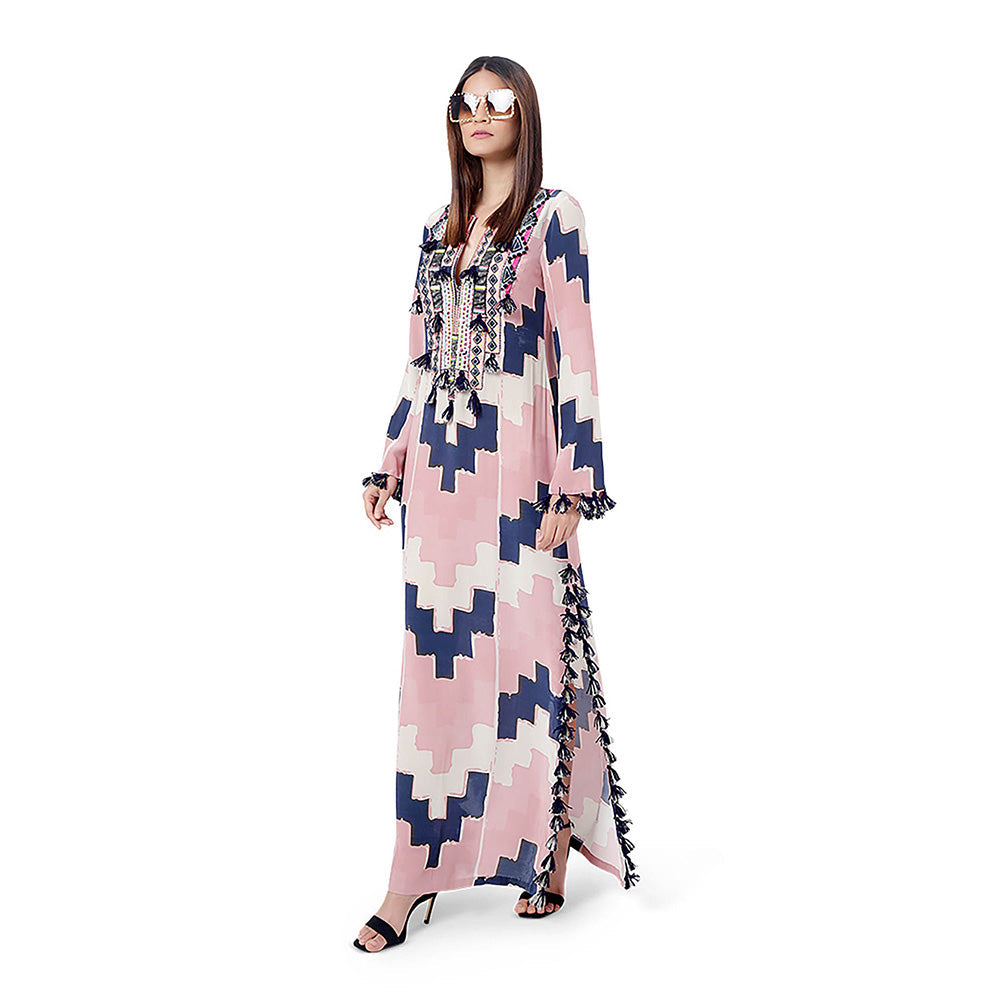 Payal Singhal Blush Pink Printed Crepe Embroidered Dress