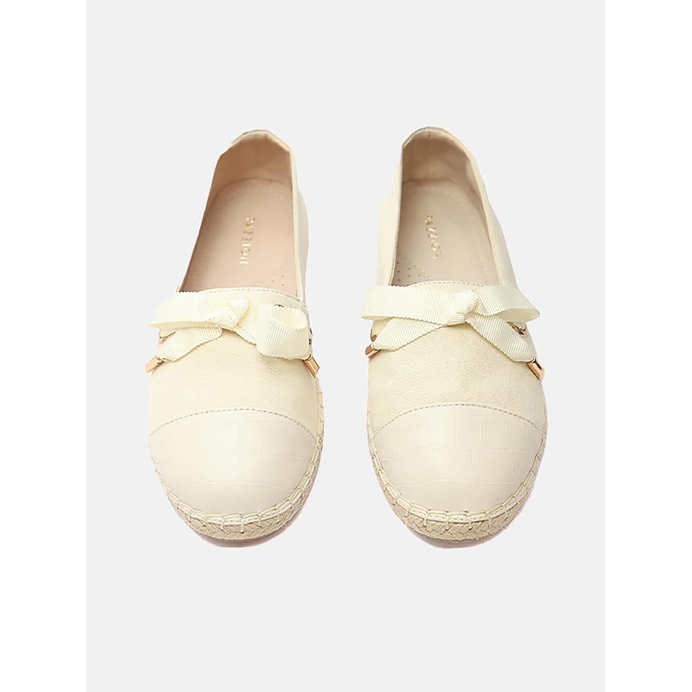 PAZZION Women's Beige Denim Ribbon Espadrilles