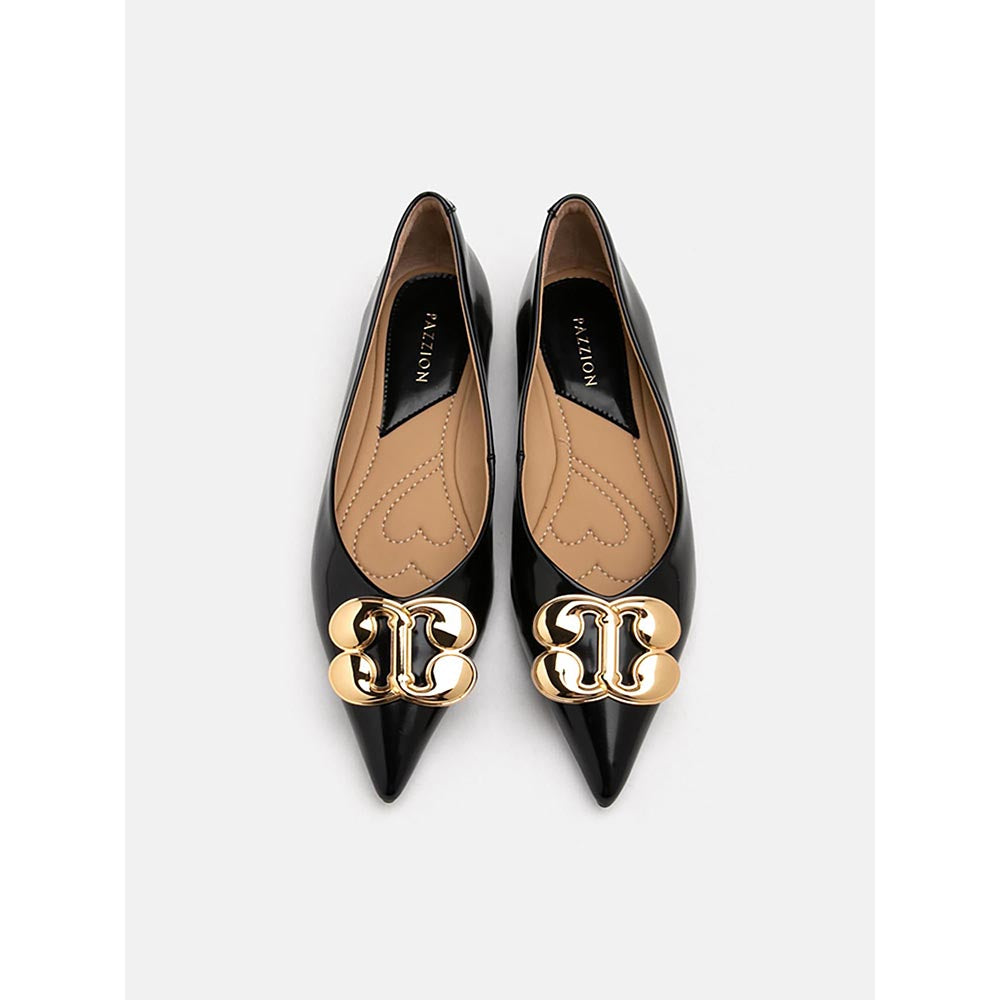 PAZZION Women's Black Grady Buckle Pointed-Toe Ballerina