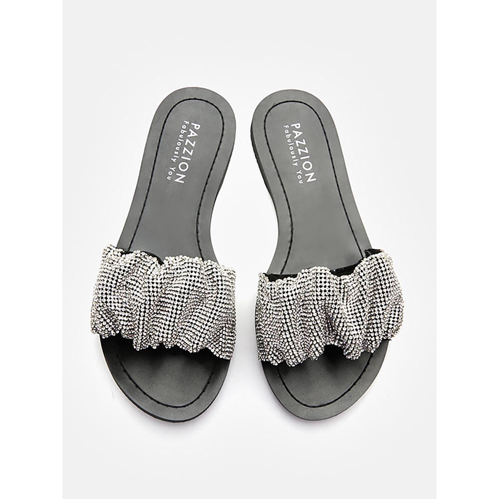 PAZZION Women's Silver Diamante Embellished Flats