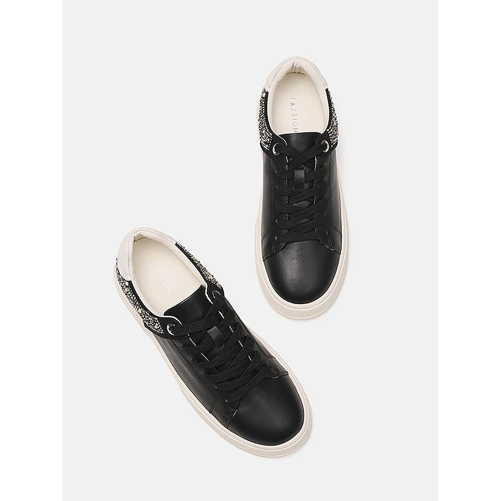 PAZZION Women Black Arco Crystal Embellished Chunky Lace-Up Sneakers
