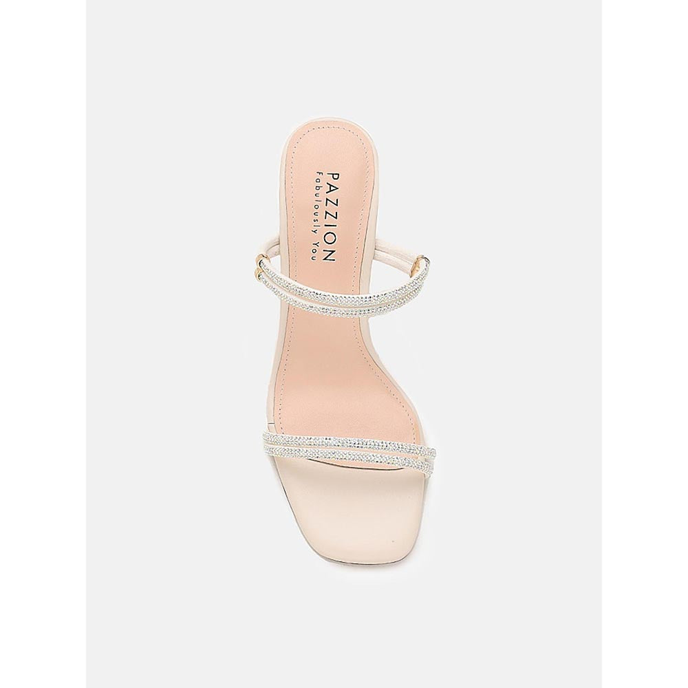 PAZZION Women Cream Diamante Block Heels