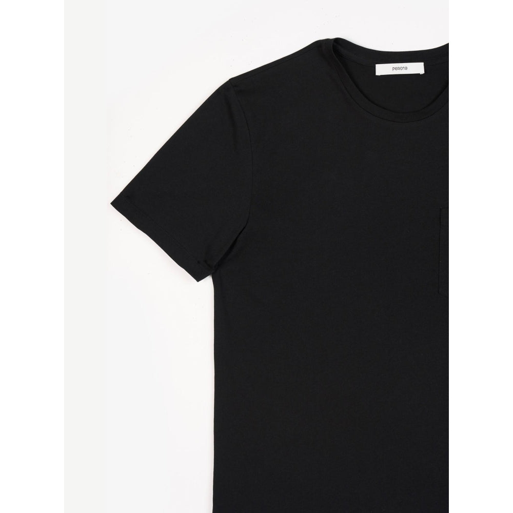 Perona Black Caden Pure Cotton Crew Neck Solid/Plain T-Shirt