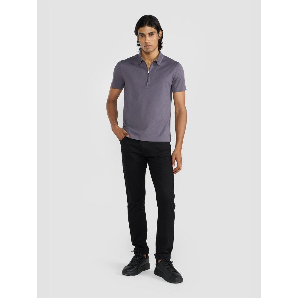 Perona Grey Casper Polyester Collar Neck Solid/Plain Polo T-Shirt