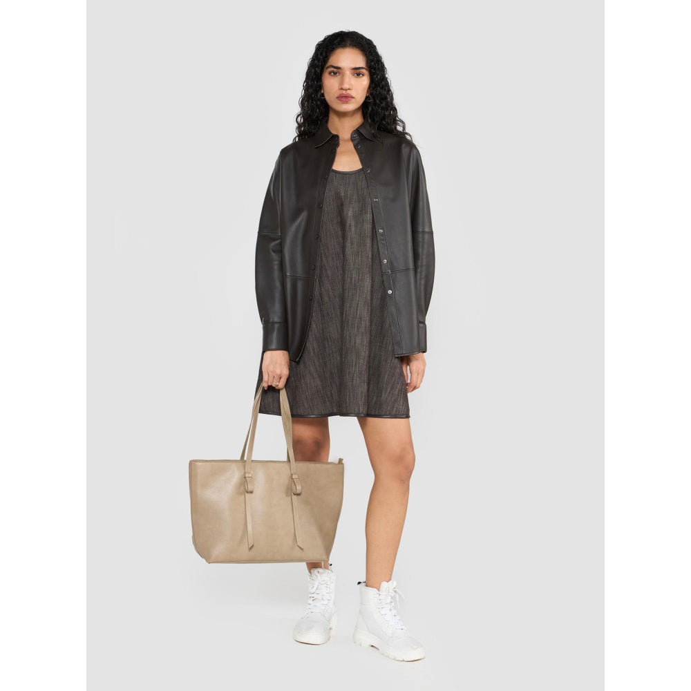 Perona Louisa Brown Scoop Neck A Line Dress