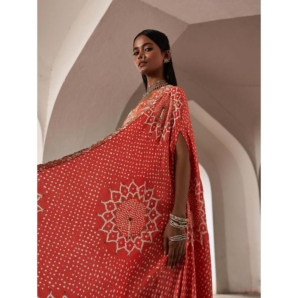 PINK CITY BY SARIKA Peach Suraj Mukhi Cape with Blouse and Skirt (Set of 3)