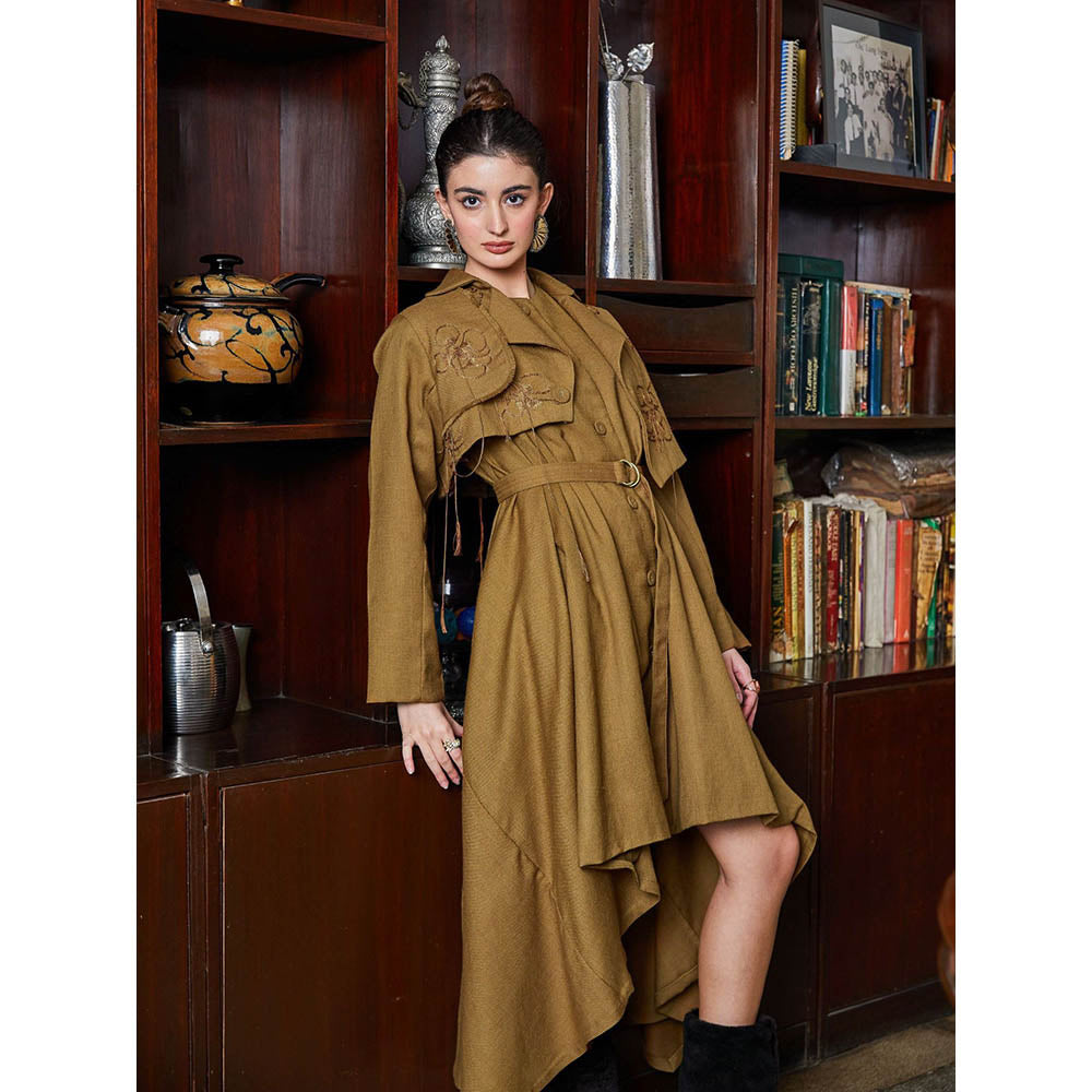 Pozruh By Aiman Phoenix Brown Jacket & Dress (Set of 3)