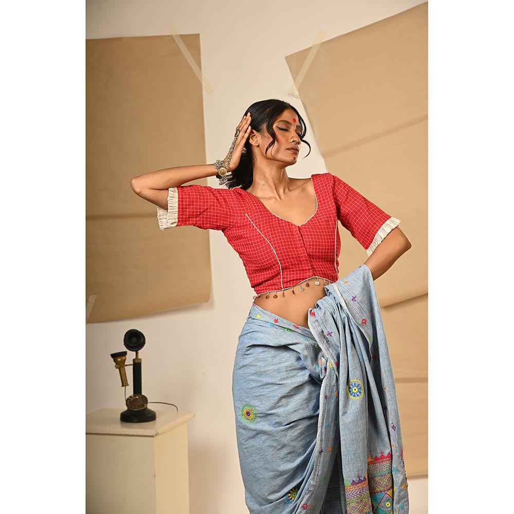 PRATHAA Red Checks Print Maliaka Blouse