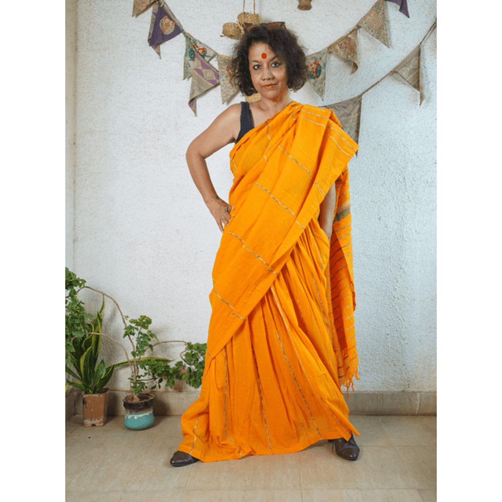 PRATHAA Yellow Khesh Skirt Saree with Unstitched Blouse