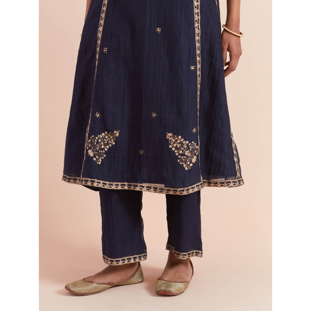 Priya Chaudhary Blue Soft Chanderi Kurta with Pants and Dupatta (Set of 3)