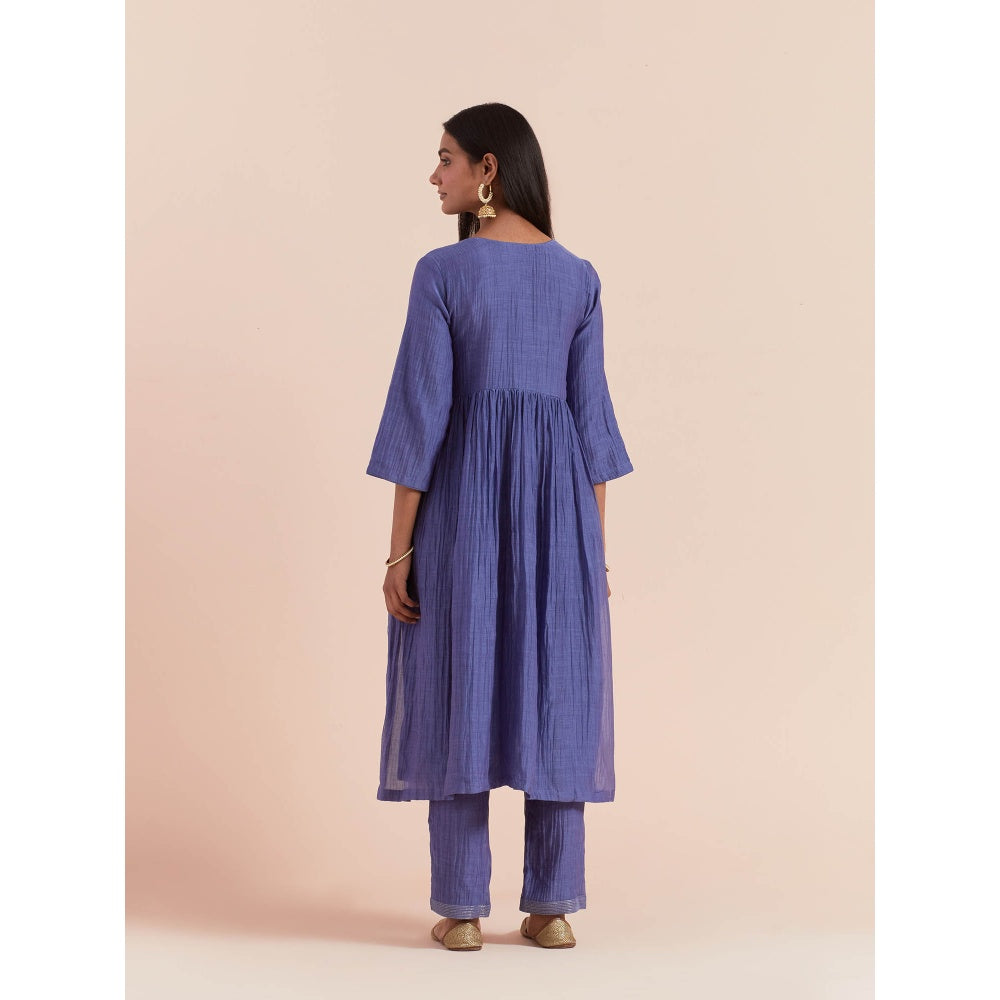 Priya Chaudhary Blue Anarkali Kurta with Pant (Set of 2)