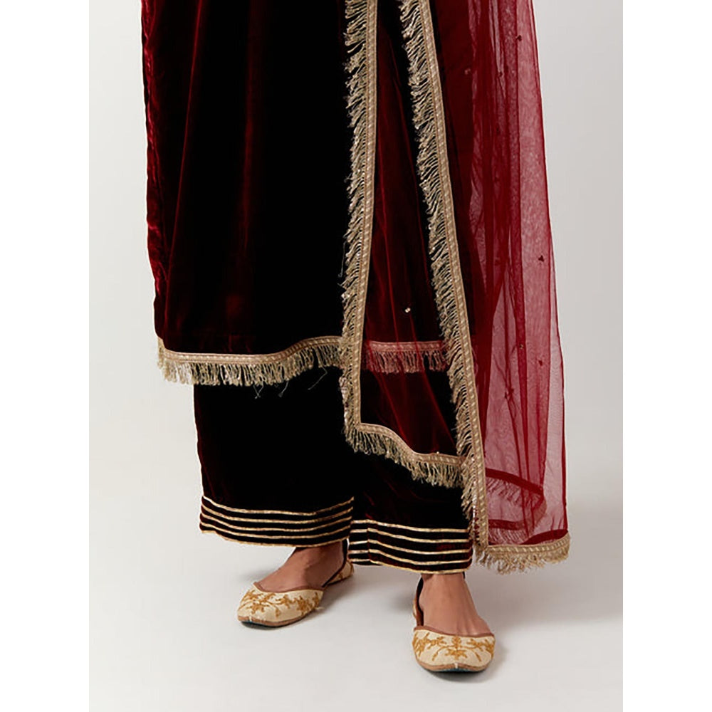 Priya Chaudhary Red Silk Velvet Kurta With Pant