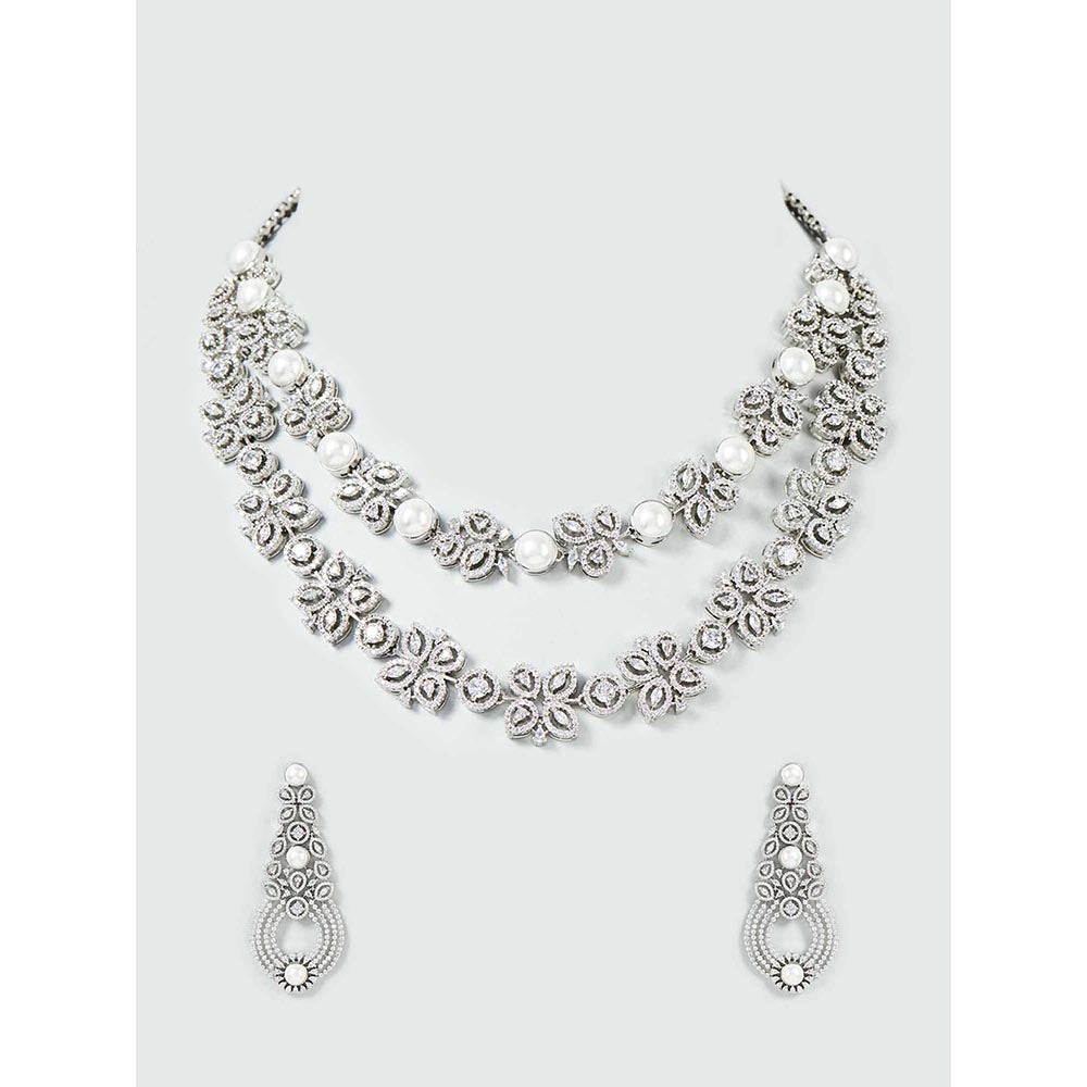 PRIHAN LUXURY White Symphony Of Pearls Diamonds Jewellery Set