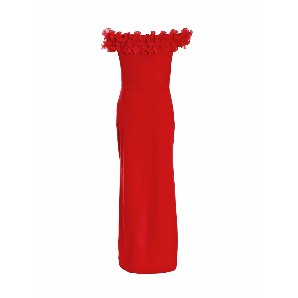 Quiz Clothing Red Scuba Crepe Organza Trim Dress