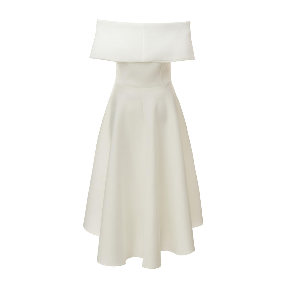 Quiz Clothing White Off- Shoulder Fit And Flared Midi Dress