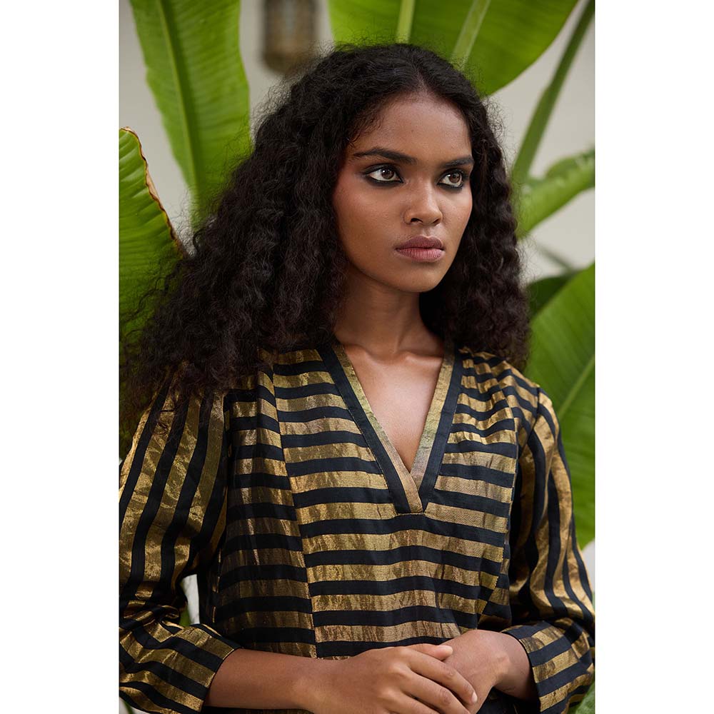 Raas Life Kalakriti Gold Zari Striped Chanderi Kurta and Pant (Set of 2)