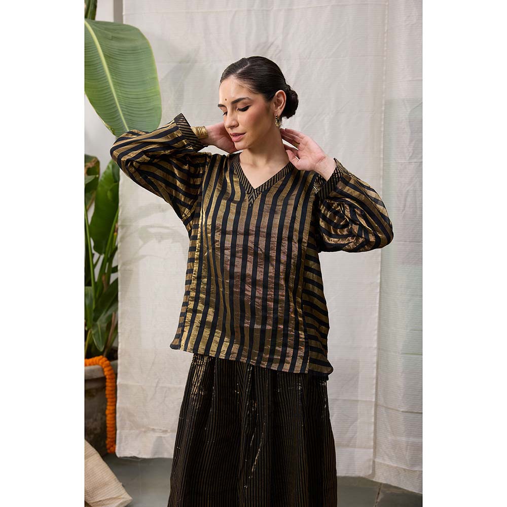 Raas Life Kaveri Gold Chanderi Stripes Kurta and Palazzo (Set of 2)
