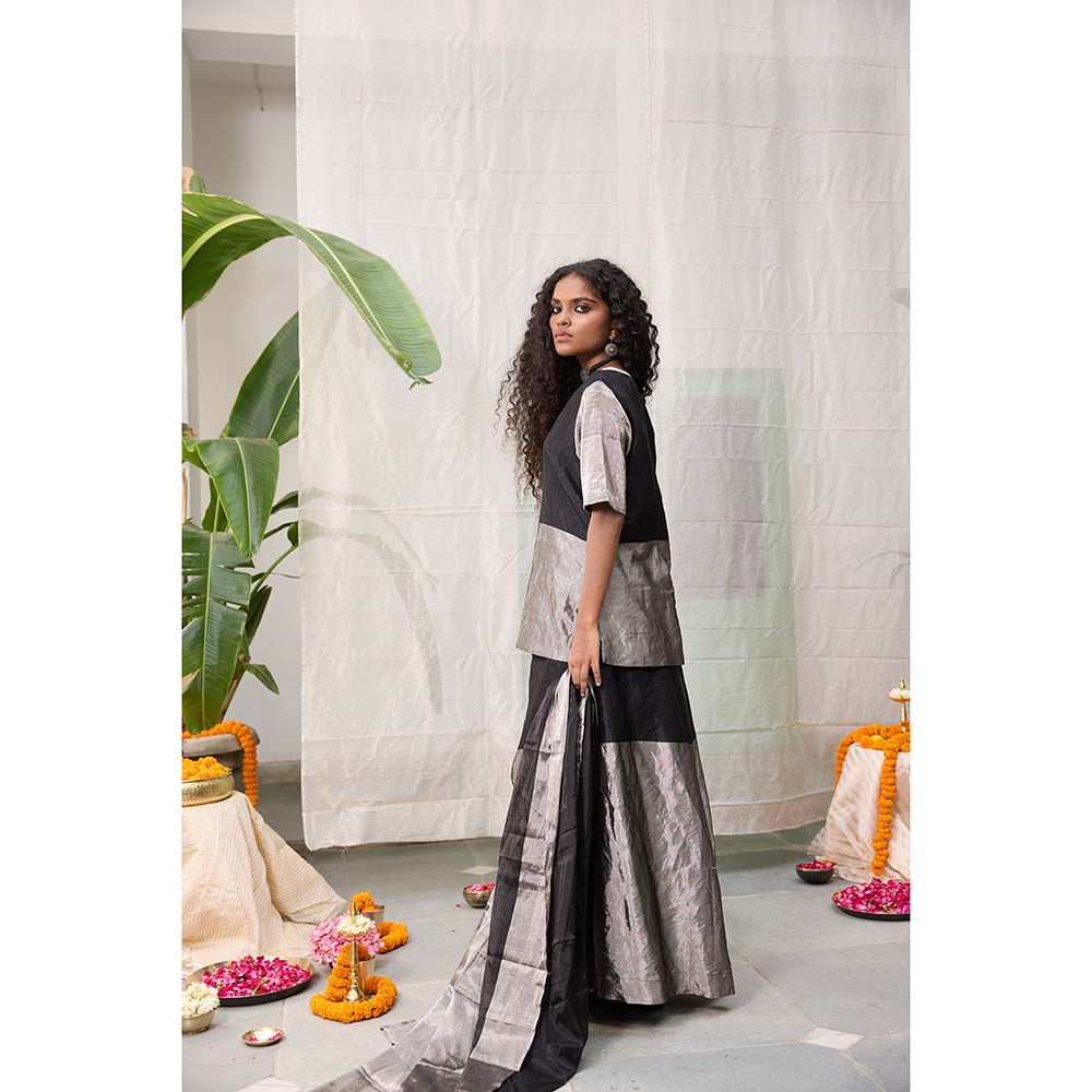 Raas Life Amala Black Zari Chanderi Kurta with Palazzo and Dupatta (Set of 2)