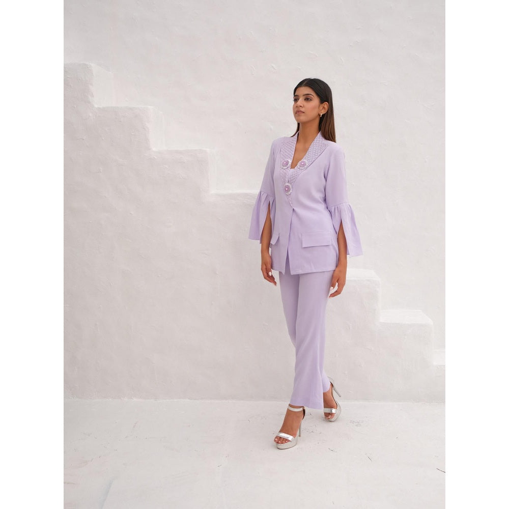 Rabnoor K Sethi Lavender Embellished Lapel Collar Co-Ord (Set of 2)