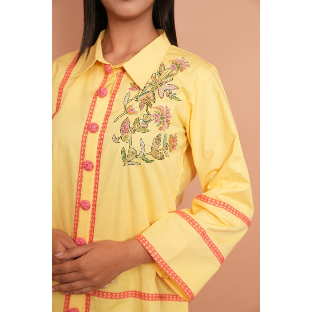 Rabnoor K Sethi Lime Yellow Embroidered Shirt