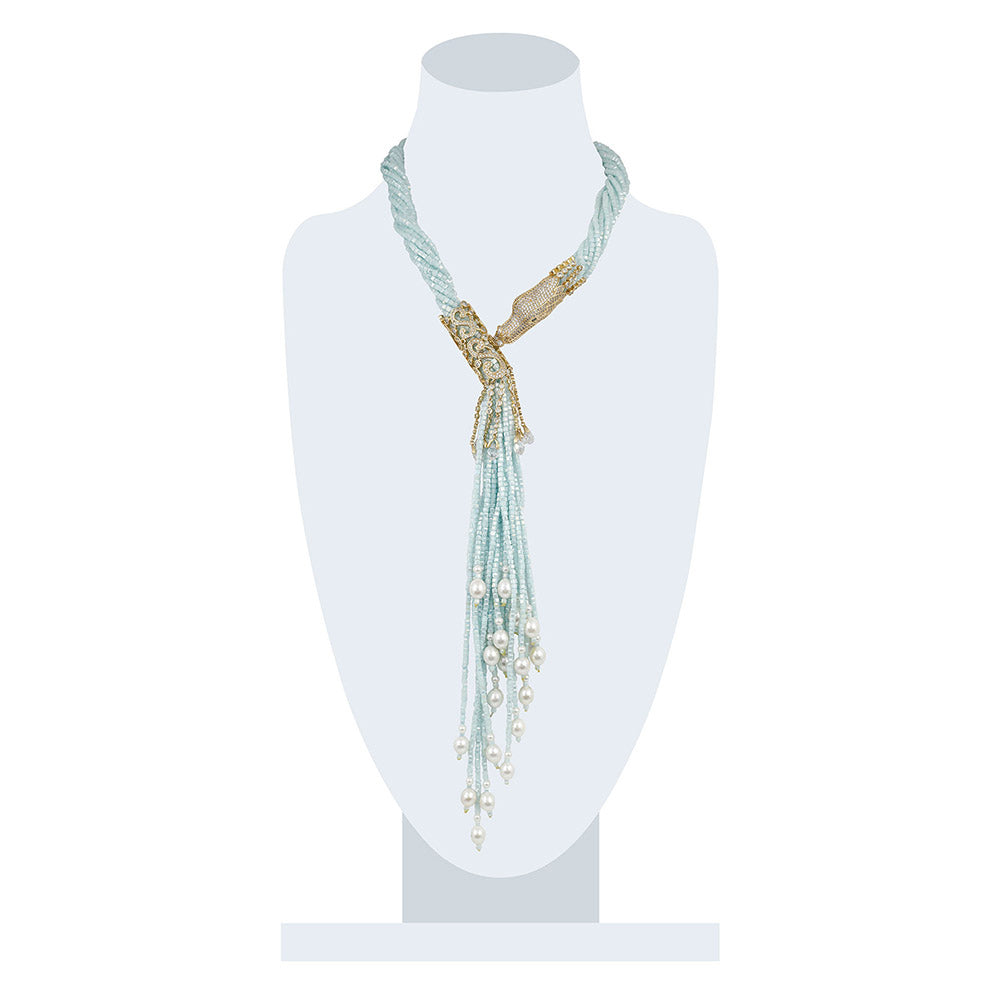 Raya Jewels Snake Light Green & Silver Statement Necklace