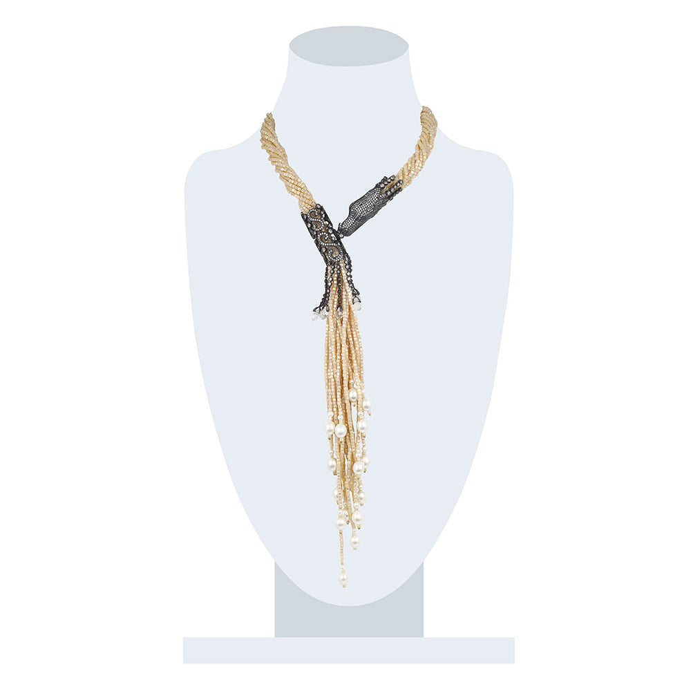 Raya Jewels Snake Beige & Grey Statement Necklace