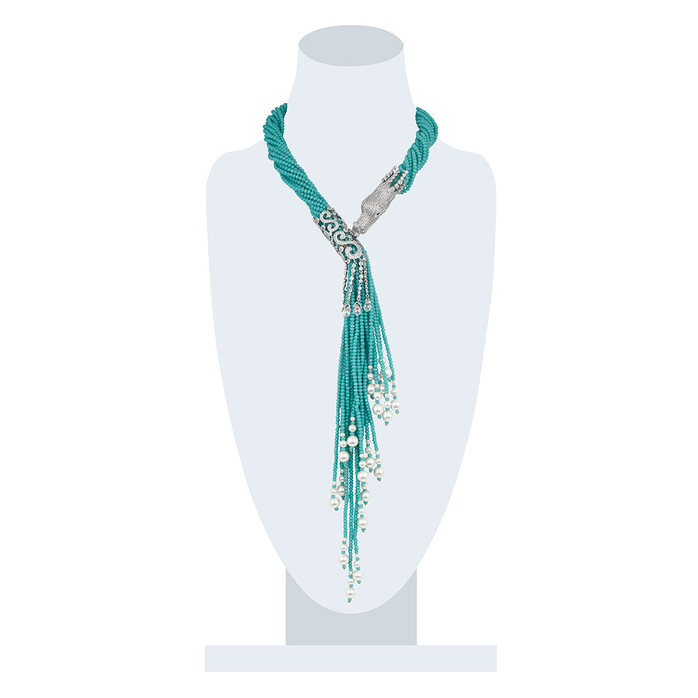 Raya Jewels Snake Stark Green & Silver Statement Necklace