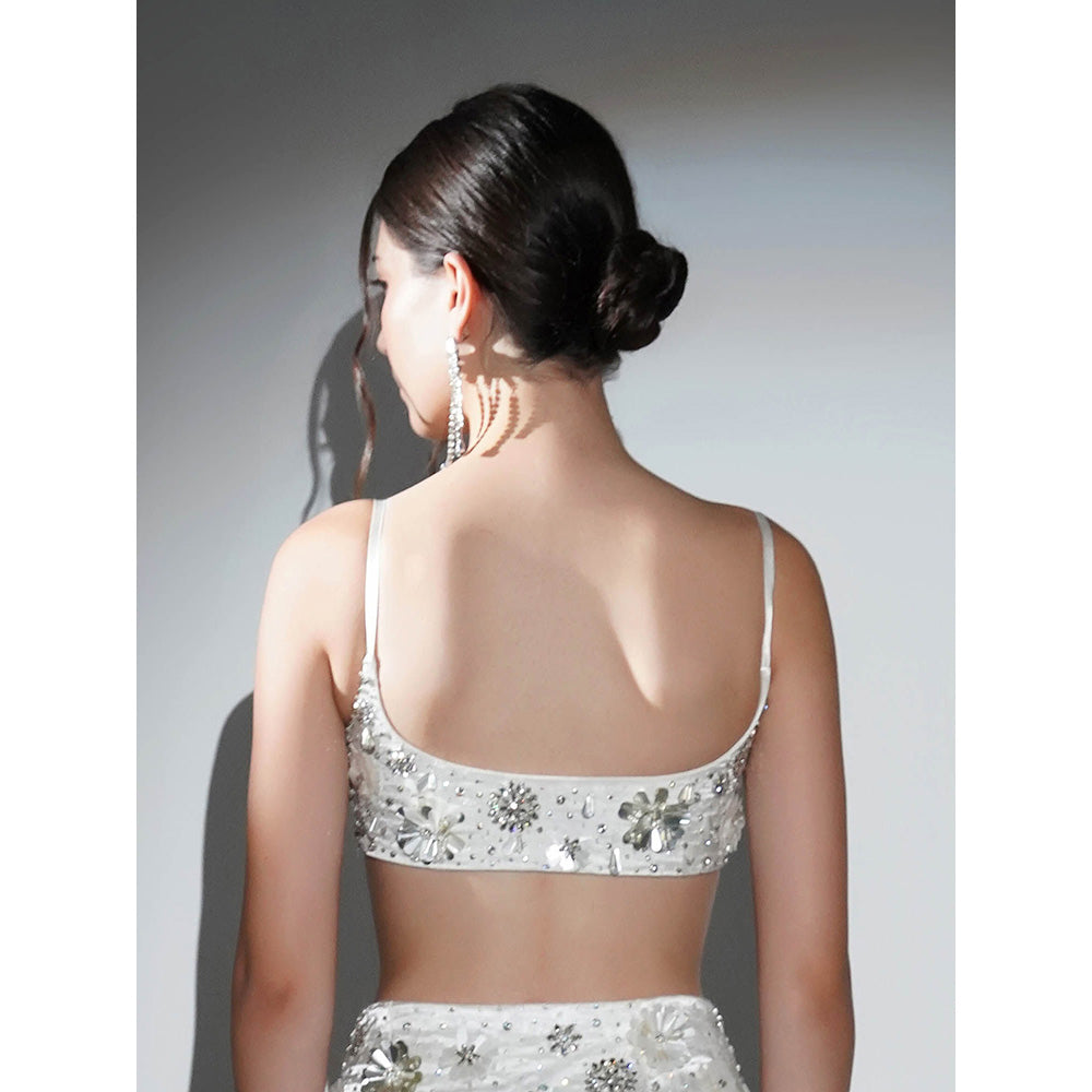 Realm By Vaishali Charlotte White Floral Sequin Embellished Crop Top