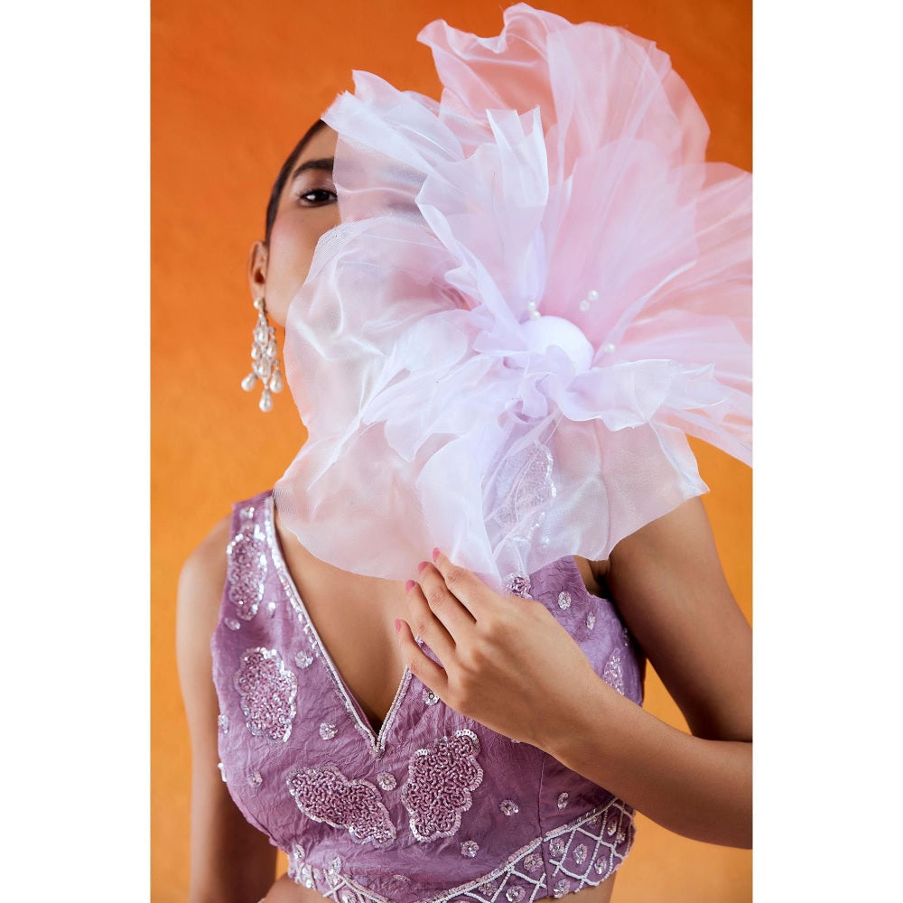 Redpine Designs Lavender Embroidered Jacket with Bustier and Flared Pant (Set of 3)