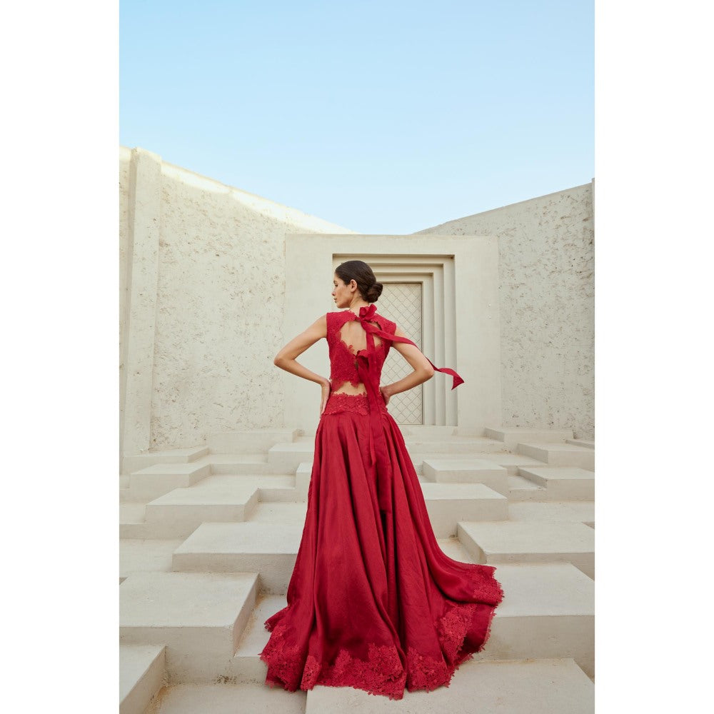 RENASCI Red Niamb Lehenga with Blouse and Dupatta (Set of 3)